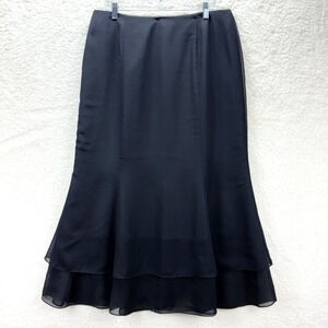 Adrianna Papell Evening Essential Women 16 Maxi Skirt Black Chiffon Layered Zip